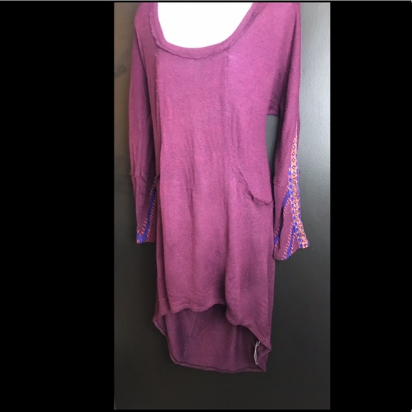 New FREE PEOPLE High Low Thin Sweater Knit Dress Red Blue Orange Embroidered - Picture 5 of 13